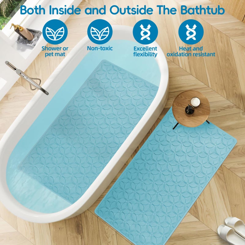 WRISIN Bathtub Mat Non Slip with Suction Cups - 100% Rubber Bathroom Mat Textured for Bath Tub Shower Safety - Soft on Touch - BPA/PVC Free - Pet Dog Bath Mat - Machine Washable - 16 ? 28 Inch(Blue) - Image 4
